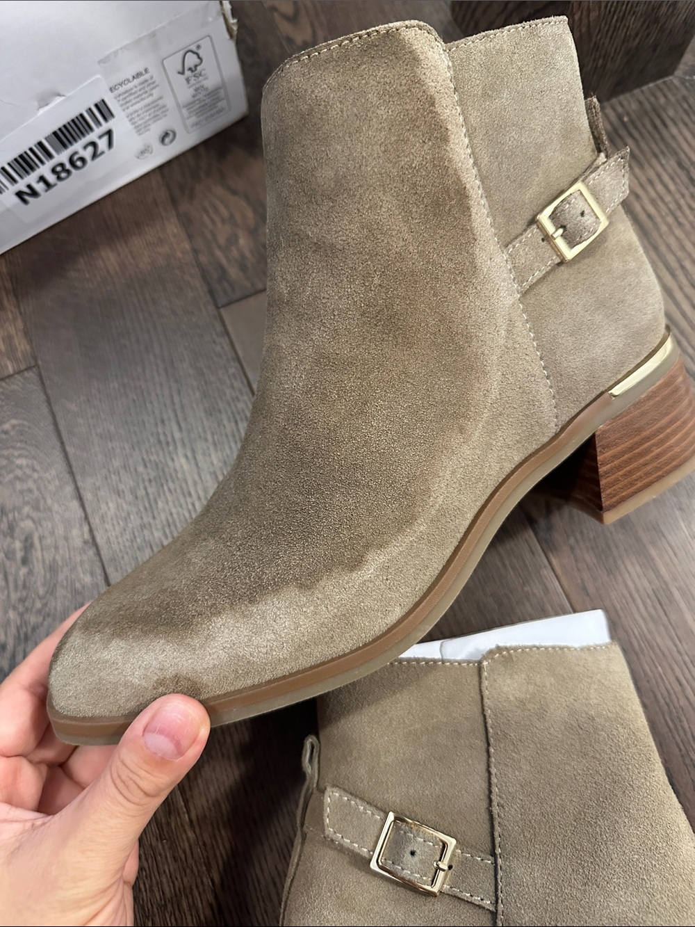 Aldo Serrafina Suede Leather Ankle Bootie with Buckle Strap - Taupe - Picture 9 of 13